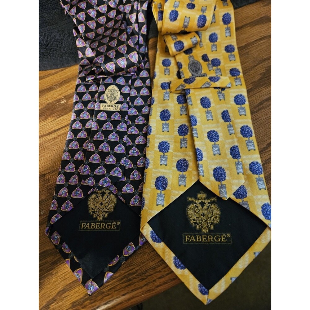 (2) Faberge 100% Silk Designer Neck Ties Topiary  and Geometric Mens Formal
